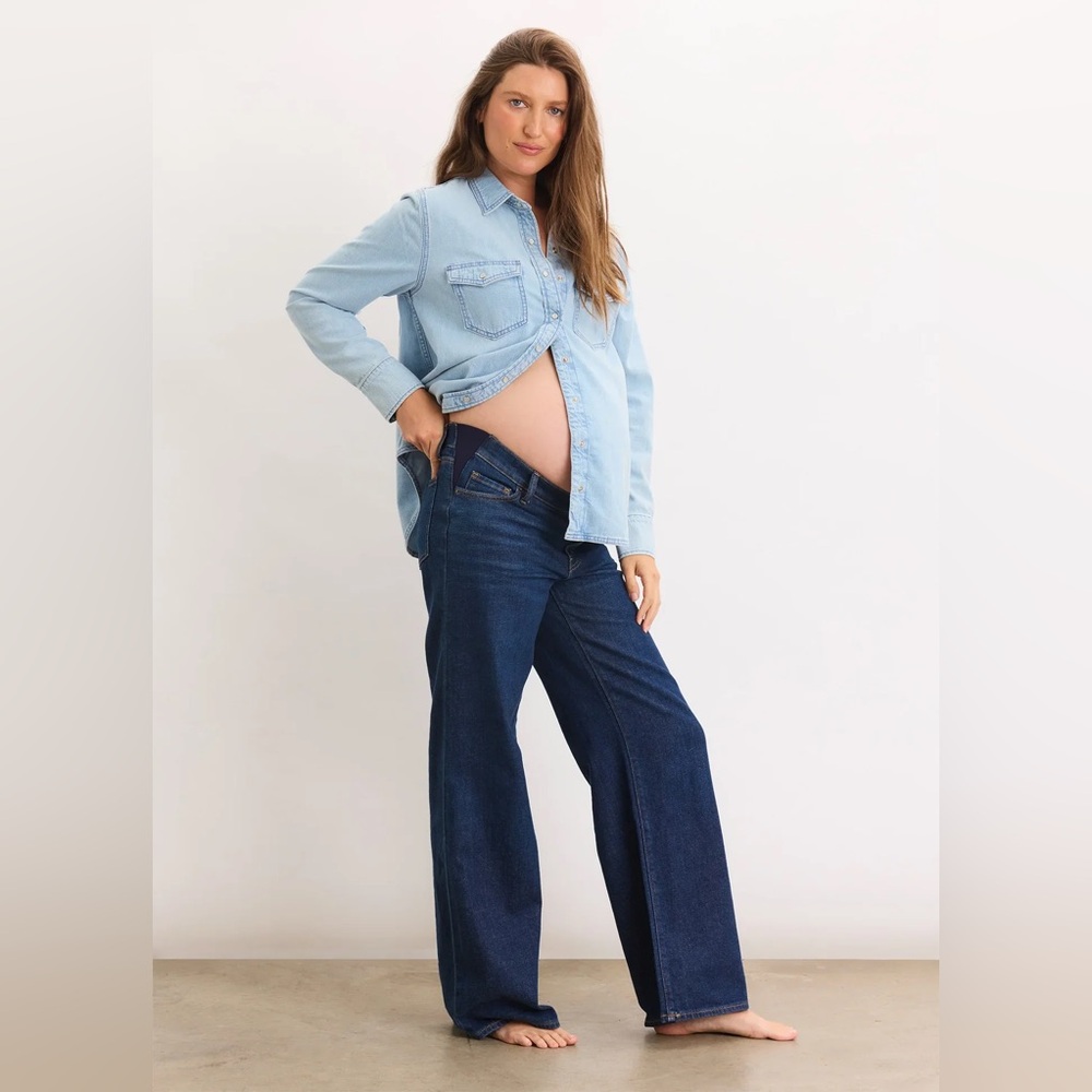 Hatch Relaxed Wide Leg Maternity Jeans in Classic Rinse